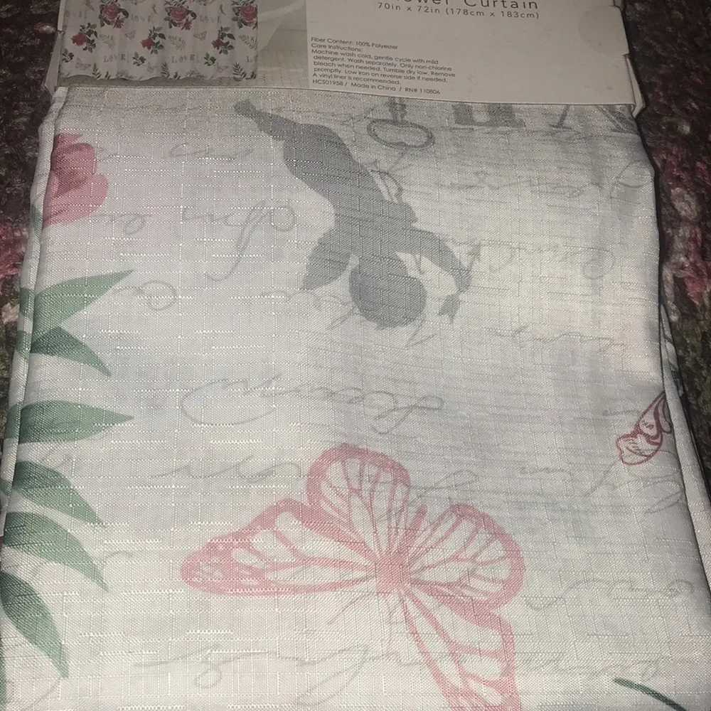 NWT rose and butterflies shower curtain